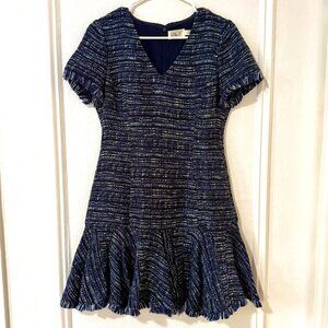 Eliza J navy blue tweed short-sleeve dress, size 4 petite